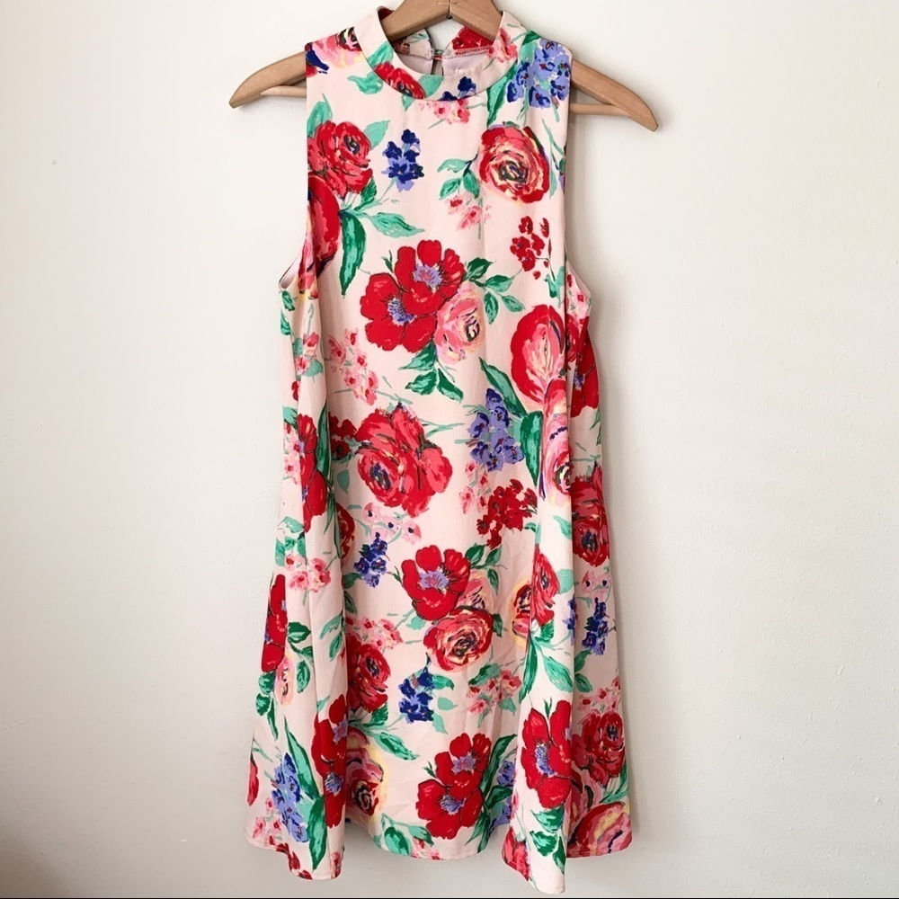 Everly High Neck Floral Sleeveless Dress